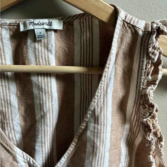 Madewell Linen-Blend Ruffle Button-Front Tank in Stripe Size 6 - Picture 2 of 5